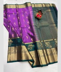 purple colour kanchi pattu sarees with All over design