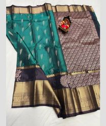 blue and silver colour kanchi pattu sarees with All over design
