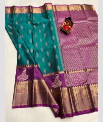 blue colour kanchi pattu sarees with All over design