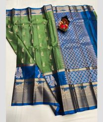 green and silver colour kanchi pattu sarees with All over design