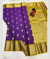 purple and olive green colour kanchi pattu sarees with All over Buttas design