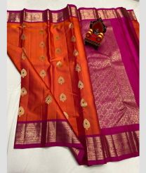 magenta and purple colour kanchi pattu sarees with All over Buttas design
