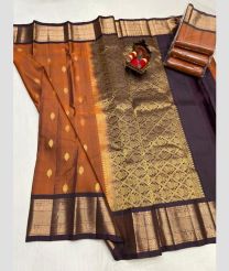 brown colour kanchi pattu sarees with All over Buttas design