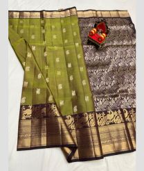 olive and silver colour kanchi pattu sarees with All over design