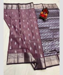 silver and light brown colour kanchi pattu sarees with All over design