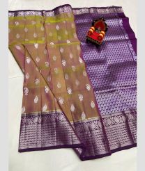 silver and brown colour kanchi pattu sarees with All over design