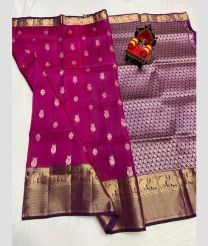 magenta and silver colour kanchi pattu sarees with All over design