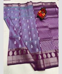 blue and purple colour kanchi pattu sarees with All over design