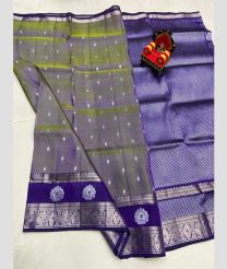 gray and blue colour kanchi pattu sarees with All over design