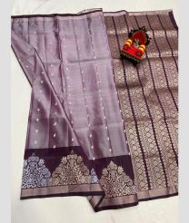 gray and silver colour kanchi pattu sarees with All over design