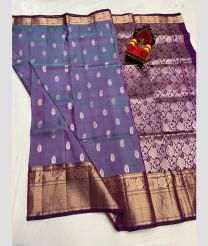 blue and brown colour kanchi pattu sarees with All over design