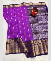 silver and purple colour kanchi pattu sarees with All over design
