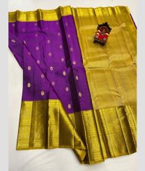 purple and olive colour kanchi pattu sarees with All over Buttas design