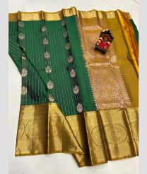 green and olive colour kanchi pattu sarees with All over Buttas design