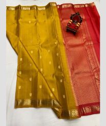 olive and magenta colour kanchi pattu sarees with All over Buttas design