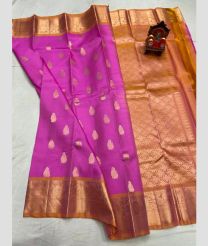 magenta and brown colour kanchi pattu sarees with All over Buttas design