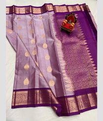 gray and purple colour kanchi pattu sarees with All over Buttas design
