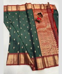gray and brown colour kanchi pattu sarees with All over Buttas design