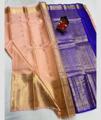 pink and silver colour kanchi pattu sarees with All over Buttas design