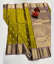 olive and gray colour kanchi pattu sarees with All over Buttas design