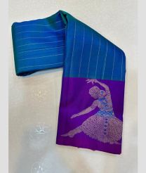 blue colour kanchi pattu sarees with All over Lines design