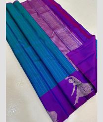 blue and purple colour kanchi pattu sarees with All over Lines design