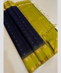charcoal and olive green colour kanchi pattu sarees with All over Buttas design