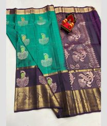blue colour kanchi pattu sarees with All over Buttas design
