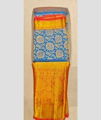brown and blue colour kanchi pattu sarees with All over design