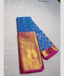 blue and brown colour kanchi pattu sarees with All over design