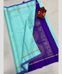 navy blue and sky blue colour kanchi pattu sarees with Plain design