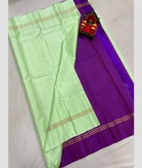 purple and light green colour kanchi pattu sarees with Plain design