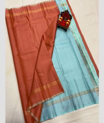 brown and blue colour kanchi pattu sarees with Plain design