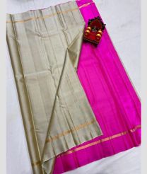 gray and magenta colour kanchi pattu sarees with Plain design