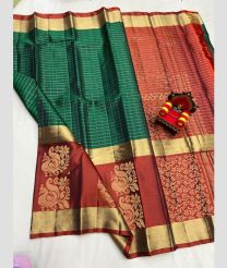 green and magenta colour kanchi pattu sarees with All over Checks design