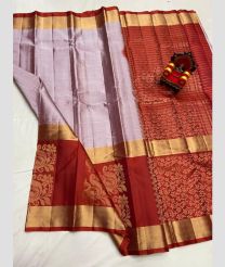gray and magenta colour kanchi pattu sarees with All over Checks design