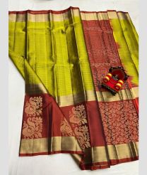olive and magenta colour kanchi pattu sarees with All over Checks design