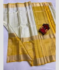 gray and olive colour kanchi pattu sarees with All over Checks design