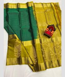 green and olive colour kanchi pattu sarees with All over Checks design