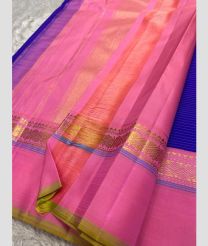 pink and blue colour kanchi pattu sarees with All over Checks design