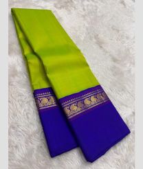olive green and blue colour kanchi pattu sarees with All over Checks design