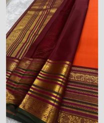 orange and purple colour kanchi pattu sarees with All over Buttas design