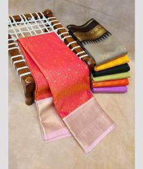 pink colour kanchi pattu sarees with All over Buttas design