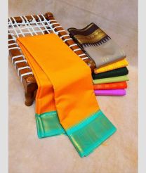 orange colour kanchi pattu sarees with All over Buttas design
