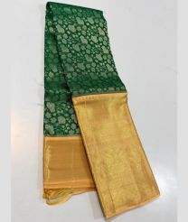green colour kanchi pattu sarees with All over design