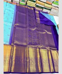 blue and purple colour kanchi pattu sarees with All over design