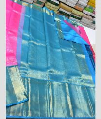 pink and blue colour kanchi pattu sarees with All over design