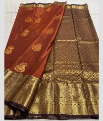 brown and rust colour kanchi pattu sarees with Jari Border design