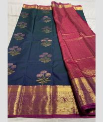 blue and purple colour kanchi pattu sarees with Jari Border design