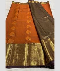 brown colour kanchi pattu sarees with Jari Border design